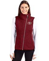 San Francisco 49ers Cutter & Buck Mainsail Sweater Knit Womens Asymmetrical Vest Cardinal Red Heather Front