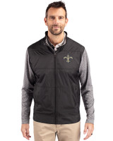 New Orleans Saints Cutter & Buck Stealth Hybrid Quilted Mens Big and Tall Full Zip Windbreaker Jacket Black Front