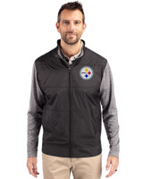 Pittsburgh Steelers Cutter & Buck Stealth Hybrid Quilted Mens Big and Tall Full Zip Windbreaker Jacket Black Front