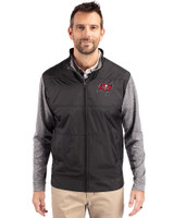 Tampa Bay Buccaneers Cutter & Buck Stealth Hybrid Quilted Mens Big and Tall Full Zip Windbreaker Jacket Black Front