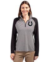 Indianapolis Colts Cutter & Buck Forge Tonal Stripe Stretch Half Zip Womens Top Black Front