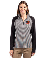 Cincinnati Bengals Cutter & Buck Forge Tonal Stripe Stretch Half Zip Womens Top Black Front