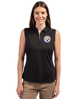 Pittsburgh Steelers Cutter & Buck Forge Stretch Womens Sleeveless Polo Black Front