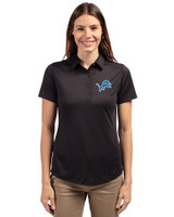 Detroit Lions Cutter & Buck Prospect Eco Textured Stretch Recycled Womens Short Sleeve Polo Black Front