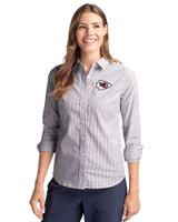 Kansas City Chiefs Cutter & Buck Stretch Oxford Stripe Womens Long Sleeve Dress Shirt Charcoal Front