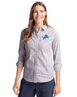 Detroit Lions Cutter & Buck Stretch Oxford Stripe Womens Long Sleeve Dress Shirt Charcoal Front