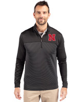 Nebraska Cornhuskers Cutter & Buck Traverse Stretch Eco Stripe Quarter Zip Mens Pullover Black Front