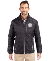 Pittsburgh Steelers Cutter & Buck Rainier PrimaLoft® Mens Eco Insulated Full Zip Puffer Jacket Black Front