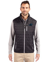 Carolina Panthers Cutter & Buck Rainier PrimaLoft® Mens Big and Tall Eco Insulated Full Zip Puffer Vest Black Front