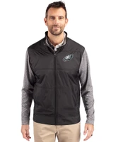 Philadelphia Eagles Cutter & Buck Stealth Hybrid Quilted Mens Full Zip Windbreaker Jacket Black Front