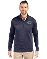 Chicago Bears Cutter & Buck Traverse Stretch Eco Stripe Quarter Zip Mens Big and Tall Pullover Liberty Navy Front