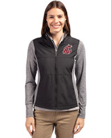 Washington State Cougars Cutter & Buck Stealth Hybrid Quilted Womens Full Zip Windbreaker Jacket Black Front