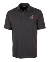 Washington State Cougars Cutter & Buck Advantage Tri-Blend Jersey Mens Pocket Polo Black Heather Mannequin
