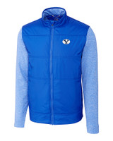 Brigham Young Cougars Cutter & Buck Stealth Hybrid Quilted Mens Full Zip Windbreaker Jacket Chelan Blue Mannequin