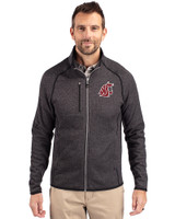Washington State Cougars Cutter & Buck Mainsail Sweater-Knit Mens Big and Tall Full Zip Jacket Charcoal Heather Front