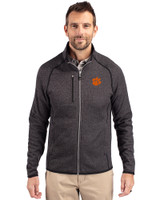 Clemson Tigers Cutter & Buck Mainsail Sweater-Knit Mens Big and Tall Full Zip Jacket Charcoal Heather Front