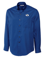 Brigham Young Cougars Cutter & Buck Epic Easy Care Fine Twill Mens Long Sleeve Dress Shirt French Blue Mannequin