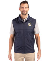 Marquette Golden Eagles Cutter & Buck Stealth Hybrid Quilted Mens Big and Tall Windbreaker Vest Liberty Navy Front