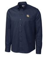 Marquette Golden Eagles Cutter & Buck Epic Easy Care Nailshead Mens Long Sleeve Dress Shirt Navy Blue Mannequin