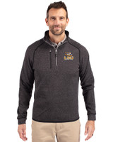 LSU Tigers Cutter & Buck Mainsail Sweater-Knit Mens Big and Tall Half Zip Pullover Jacket Charcoal Heather Front