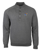 Kansas Jayhawks Cutter & Buck Saturday Cotton Blend Mens Mock Pullover Sweatshirt Charcoal Heather Mannequin