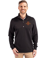 Iowa State Cyclones Cutter & Buck Traverse Stretch Eco Quarter Zip Mens Big and Tall Pullover Black Front
