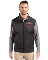 Louisville Cardinals Cutter & Buck Stealth Hybrid Quilted Mens Big and Tall Full Zip Windbreaker Jacket Black Front