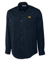 Michigan Wolverines Cutter & Buck Epic Easy Care Fine Twill Mens Big and Tall Dress Shirt Navy Blue Mannequin
