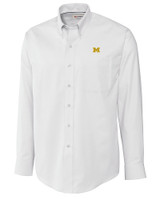 Michigan Wolverines Cutter & Buck Epic Easy Care Nailshead Mens Big and Tall Long Sleeve Dress Shirt White Mannequin