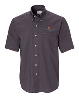 Harvard Crimson Cutter & Buck Epic Easy Care Nailshead Mens Big and Tall Short Sleeve Dress Shirt Black Mannequin