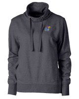 Kansas Jayhawks Cutter & Buck Saturday Cotton Blend Womens Funnel Neck Sweatshirt Charcoal Heather Mannequin