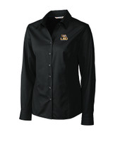 LSU Tigers Cutter & Buck Epic Easy Care Fine Twill Womens Long Sleeve Dress Shirt Black Mannequin