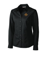 Iowa State Cyclones Cutter & Buck Epic Easy Care Fine Twill Womens Long Sleeve Dress Shirt Black Mannequin