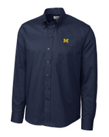 Michigan Wolverines Cutter & Buck Epic Easy Care Nailshead Mens Long Sleeve Dress Shirt Navy Blue Mannequin