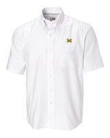 Michigan Wolverines Cutter & Buck Epic Easy Care Nailshead Mens Short Sleeve Dress Shirt White Mannequin