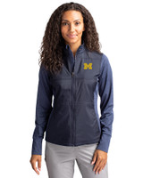 Michigan Wolverines Cutter & Buck Stealth Hybrid Quilted Womens Full Zip Windbreaker Jacket Liberty Navy Front