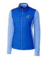 Kansas Jayhawks Cutter & Buck Stealth Hybrid Quilted Womens Full Zip Windbreaker Jacket Chelan Blue Mannequin