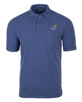 Kansas Jayhawks Cutter & Buck Advantage Tri-Blend Jersey Mens Pocket Polo Tour Blue Heather Mannequin