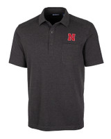 Nebraska Cornhuskers Cutter & Buck Advantage Tri-Blend Jersey Mens Big and Tall Pocket Polo Black Heather Mannequin
