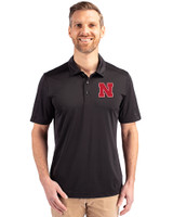 Nebraska Cornhuskers Cutter & Buck Prospect Eco Textured Stretch Recycled Mens Big & Tall Polo Black Front