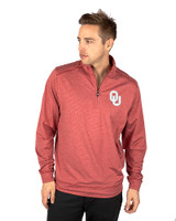 Oklahoma Sooners  Cutter & Buck Shoreline Heathered Quarter Zip Mens Big and Tall Pullover Cardinal Red Heather Front