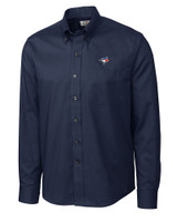 Toronto Blue Jays Cutter & Buck Epic Easy Care Nailshead Mens Long Sleeve Dress Shirt Navy Blue Mannequin