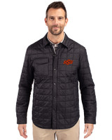 Oklahoma State Cowboys Cutter & Buck Rainier PrimaLoft® Mens Big and Tall Eco Insulated Quilted Shirt Jacket Black Front