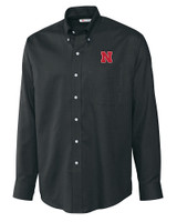 Nebraska Cornhuskers Cutter & Buck Epic Easy Care Nailshead Mens Big and Tall Long Sleeve Dress Shirt Black Mannequin
