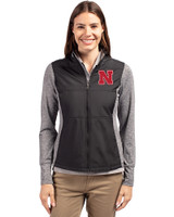 Nebraska Cornhuskers Cutter & Buck Stealth Hybrid Quilted Womens Full Zip Windbreaker Jacket Black Front