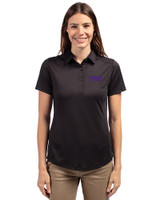TCU Horned Frogs Cutter & Buck Prospect Eco Textured Stretch Recycled Womens Short Sleeve Polo Black Front