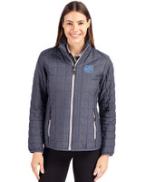 North Carolina Tar Heels Cutter & Buck Rainier PrimaLoft®  Womens Eco Insulated Full Zip Puffer Jacket Anthracite Melange Front
