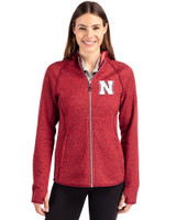 Nebraska Cornhuskers Cutter & Buck Mainsail Full Zip Hooded Womens Jacket Cardinal Red Heather Front