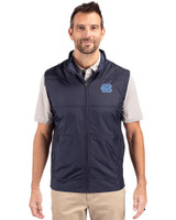 North Carolina Tar Heels Cutter & Buck Stealth Hybrid Quilted Mens Windbreaker Vest Liberty Navy Front