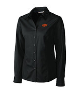 Oklahoma State Cowboys Cutter & Buck Epic Easy Care Fine Twill Womens Long Sleeve Dress Shirt Black Mannequin